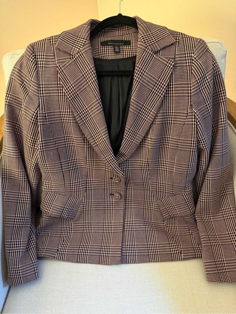 WHBM Checked Blazer Jacket in Maroon Red and Black - Women's Tailored Coat